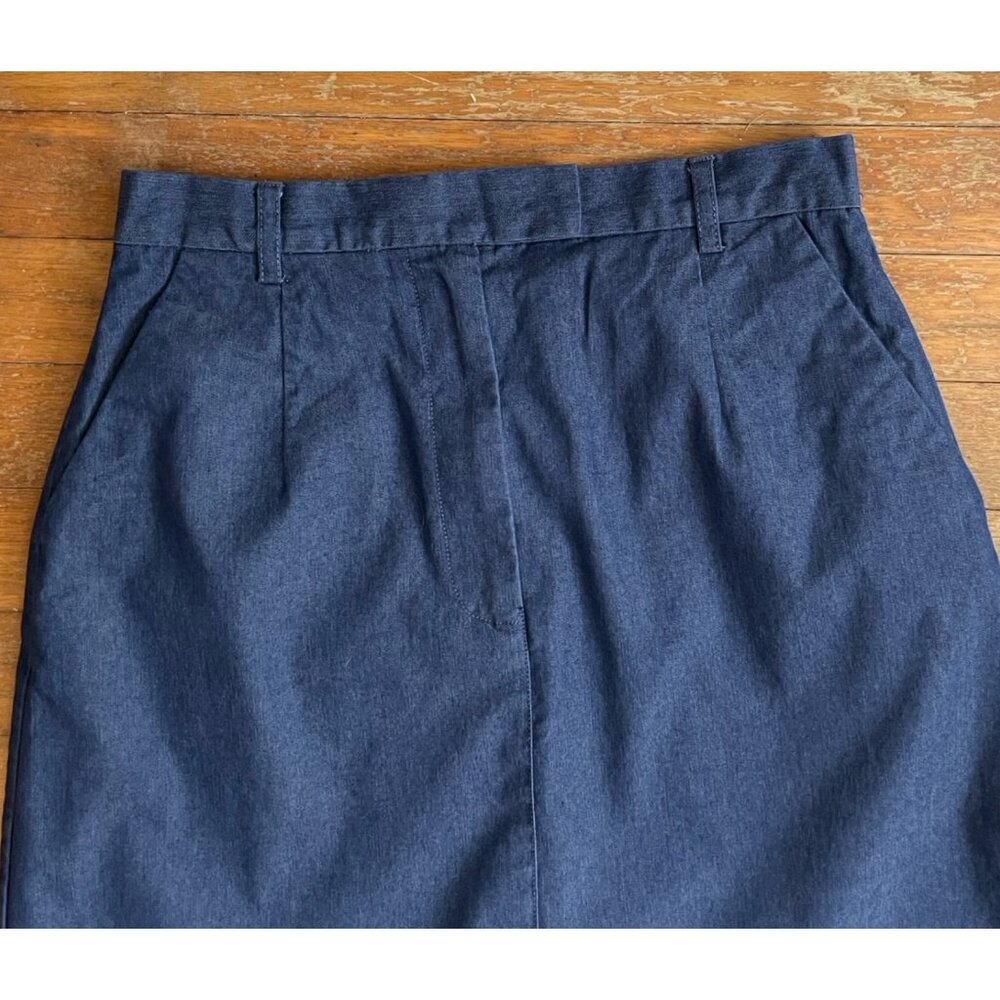 Vintage Chambray Skirt Size XS 26" Waist 1990s Blue Cotton Blend Pockets - Picture 2 of 5